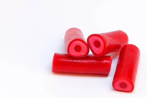 Four Red Candy Pieces Oblong Taste Raspberry — ストック写真