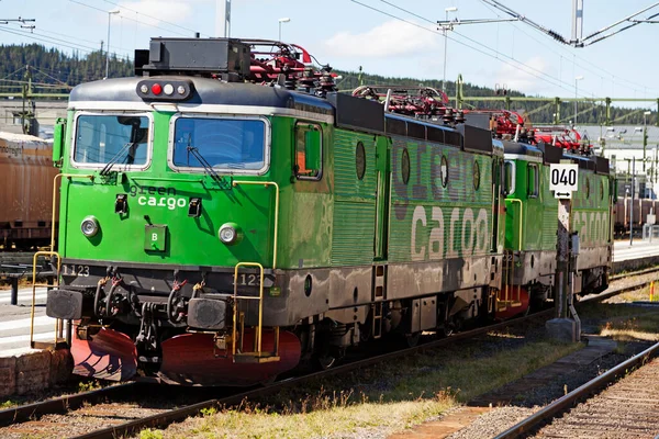 Ostersund Norrland Suécia Julho 2020 Trem Verde Esperando Por Carruagens — Fotografia de Stock