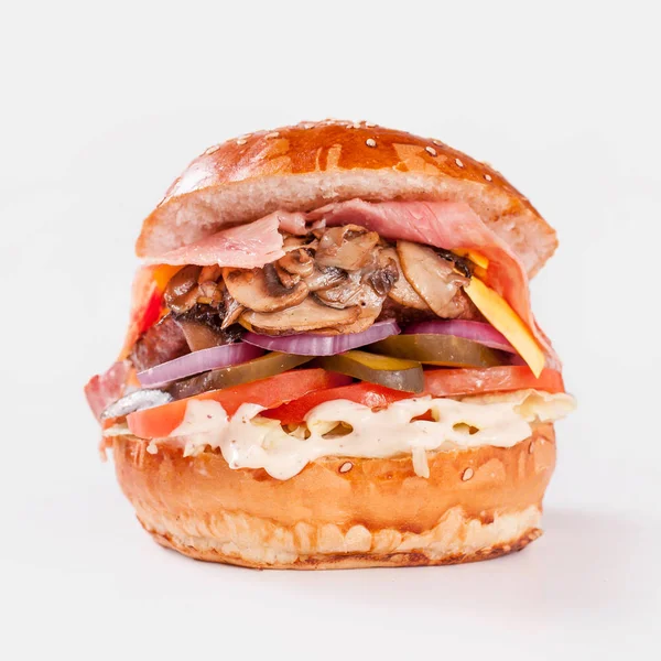 Hambúrguer Grande Americano Com Bacon Cogumelos — Fotografia de Stock