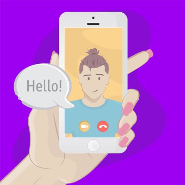 Kadın El Telefonu Tutuyor. Akıllı telefonda çevrimiçi görüntülü sohbet