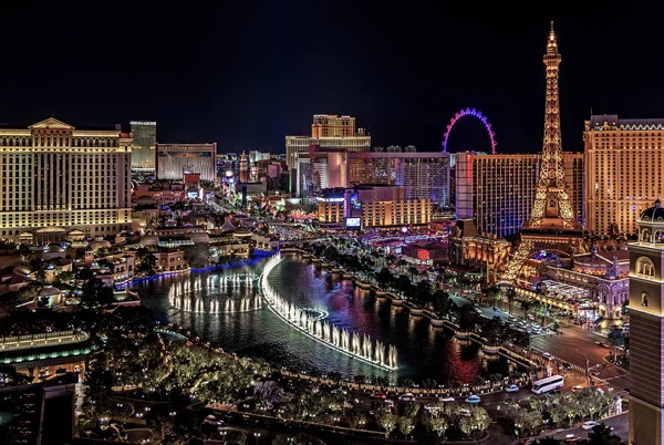 Nevada Gece Las Vegas Strip Havadan Görünümü — Stok fotoğraf
