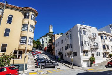 Telegraph Hill San Francisco, California, ABD Kuzey Beach bölgesinde doğu tarafındaki fotoğraflandı Coit Tower.