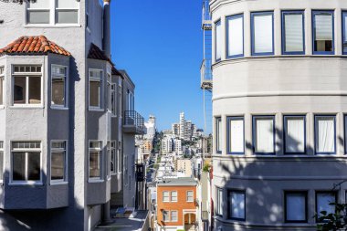 Aerial View / Rus Tepesi Silüeti, Küçük İtalya, North Beach ve San Francisco Şehir Alanları, Ca Usa.