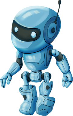 Sevimli mavi bir robot bir cartooon