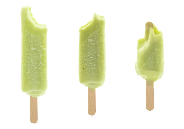 Sada Pokousaný Zelené Popsicle Izolovaných Bílém Pozadí — Stock fotografie