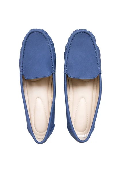 Top View Παπούτσια Μοκασίνια Μπλε Απομονώνονται Λευκό Φόντο — Φωτογραφία Αρχείου