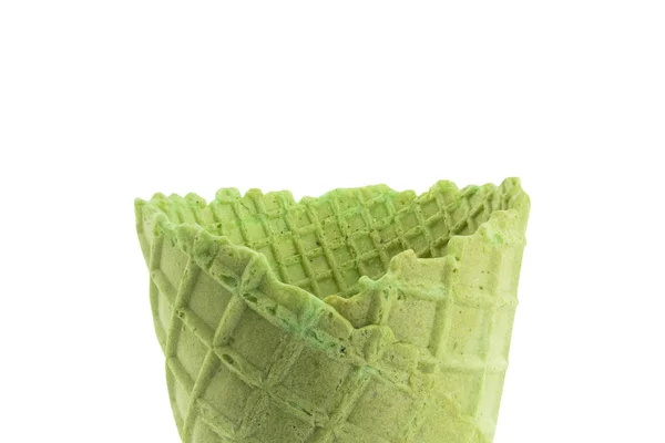 Närbild Tom Grönt Waffle Cone För Glass Isolerad Vit Bakgrund — Stockfoto