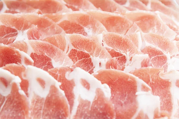 Nahaufnahme Von Dünn Geschnittenem Rohem Schweinefleisch — Stockfoto