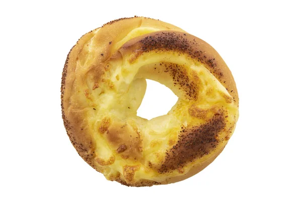 Beyaz Bir Arka Plan Üzerinde Izole Çörek Tepesi Peynir Üstten — Stok fotoğraf