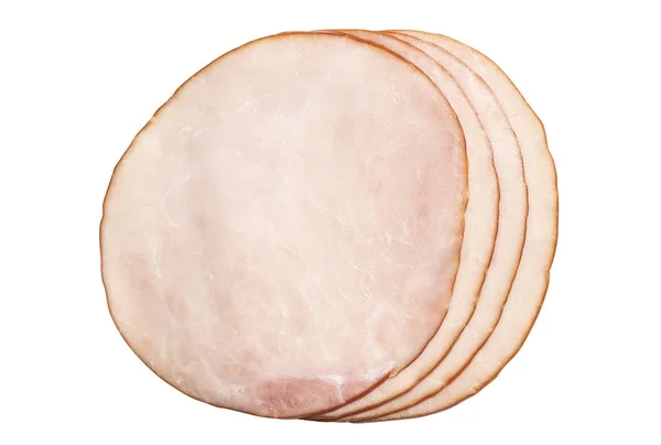 Gesneden Rauwe Gerookte Ham Geïsoleerd Witte Achtergrond — Stockfoto