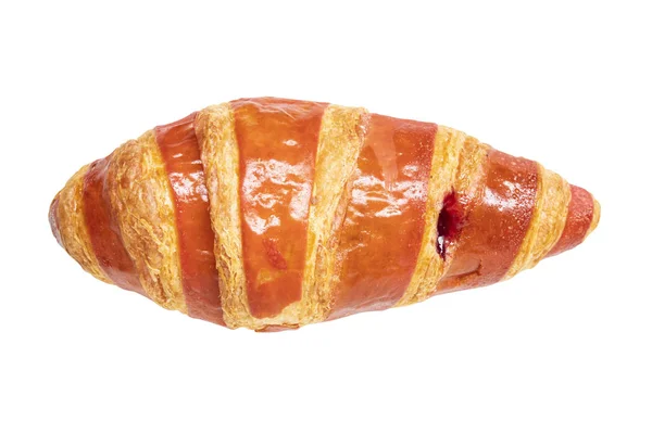 Ovanifrån Strawberry Croissant Isolerad Vit Bakgrund — Stockfoto