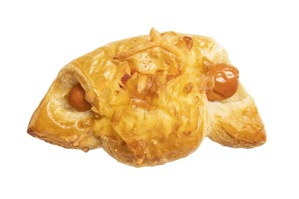 Croissant Fylld Med Korv Isolerad Vit Bakgrund — Stockfoto
