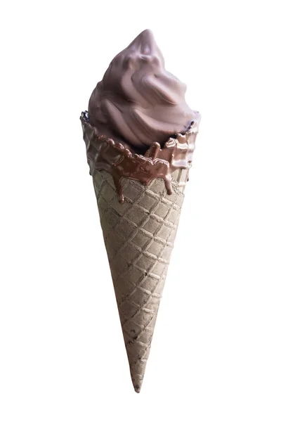 Glass Belagda Choklad Choklad Waffle Cone Isolerad Vit Bakgrund — Stockfoto