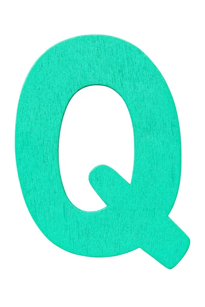 Alfabeto verde in legno lettera maiuscola Q isolato su bianco — Foto Stock
