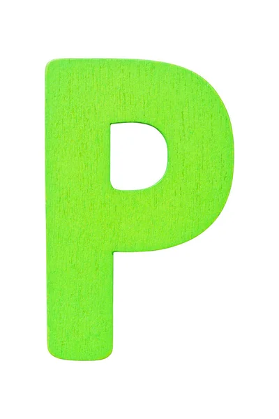 Alfabeto de madera verde letra mayúscula P aislado en blanco — Foto de Stock