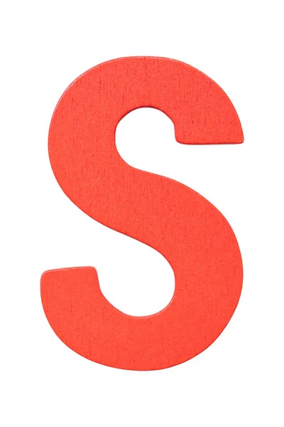 Alfabeto rosso in legno lettera maiuscola S isolato su bianco — Foto Stock