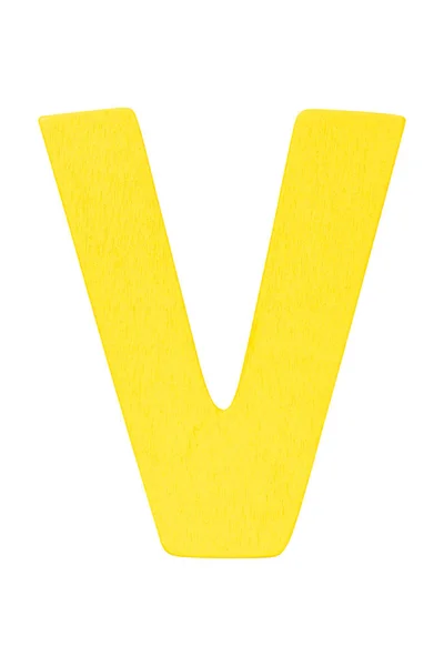 Alfabeto de madera amarillo letra mayúscula V aislado en blanco —  Fotos de Stock