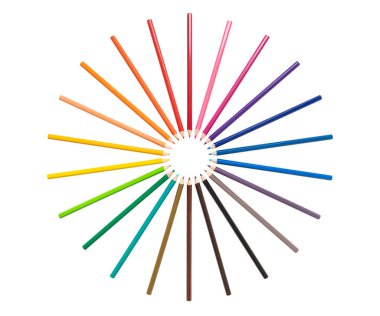 Renk kalemler beyaz arka planda izole daire düzenlemek