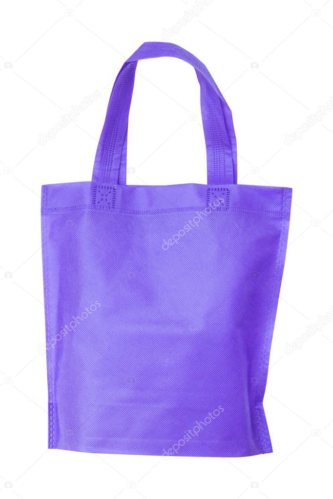 purple spunbond bag with carrying handle isolated on white backg