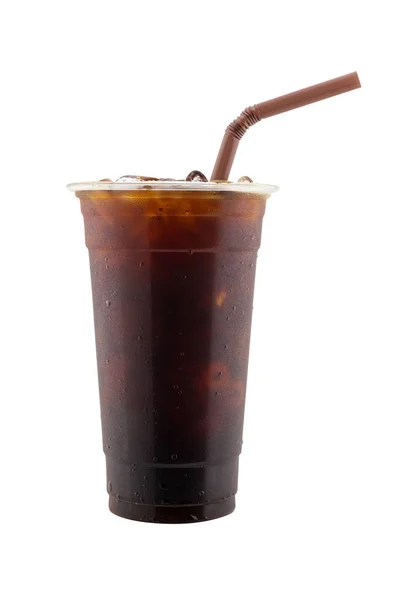 Plastik fincan saman ile buzlu siyah kahve beyaz izole