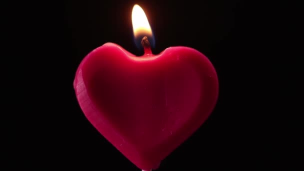 Blowing Out Red Heart Candle Black Background Love Concept — Stock Video