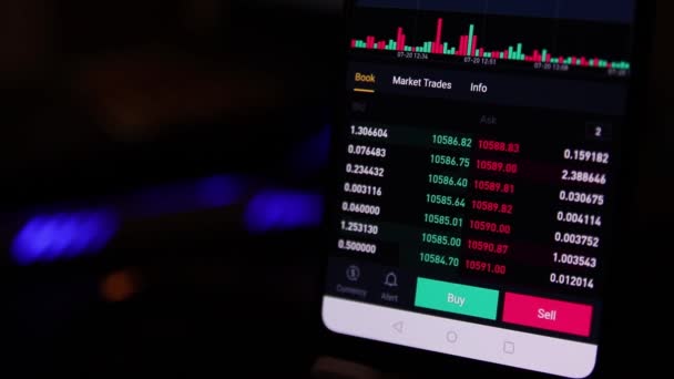 Financial Trading Chart Sell Buy Button Display Smartphone Screen — Stock Video