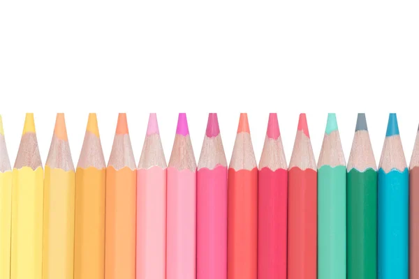 Row of color pencils isolated on white background — Stock Photo, Image