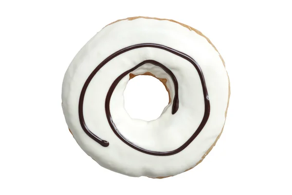 Molho de chocolate redemoinho no donut branco isolado no backgroun branco — Fotografia de Stock