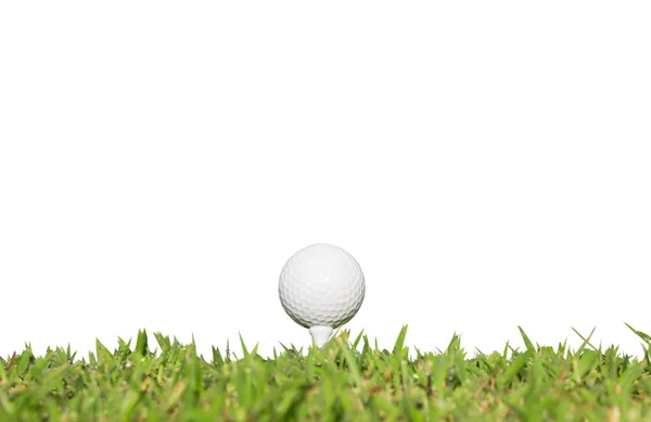 Гольф мяч на траве изолированы на белом фоне — стоковое фото