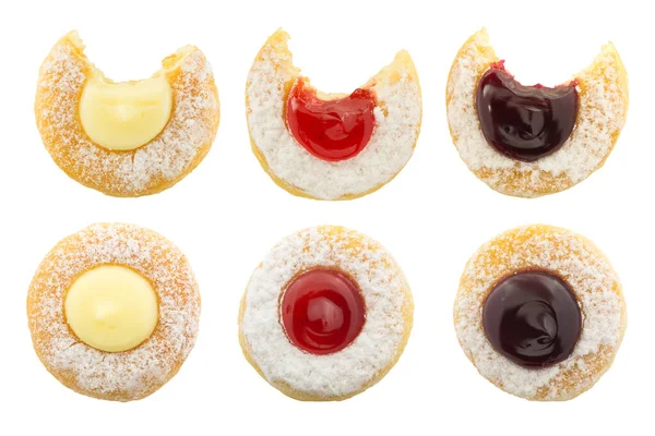 Set of fruit jam topping doughnuts isolated on white background — Stock Photo, Image