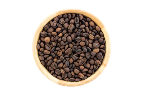 Top View Hand Roasted Medium Coffee Beans Robusta Wooden Bowl — Stock Photo, Image