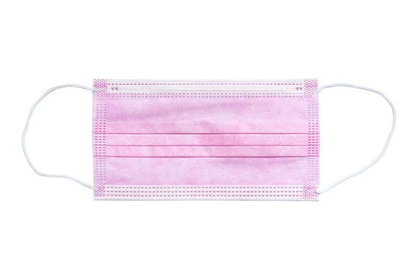Вид Шрифта Розовой Медицинской Хирургической Маски Лица Изолированы Белом Фоне — стоковое фото