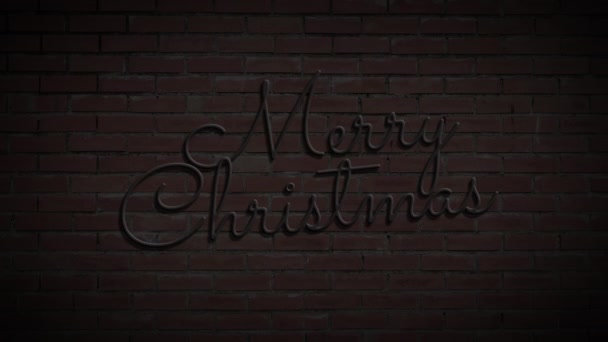 Turn Merry Christmas Neon Sign Glow Flashing Brick Wall Background — Stock Video