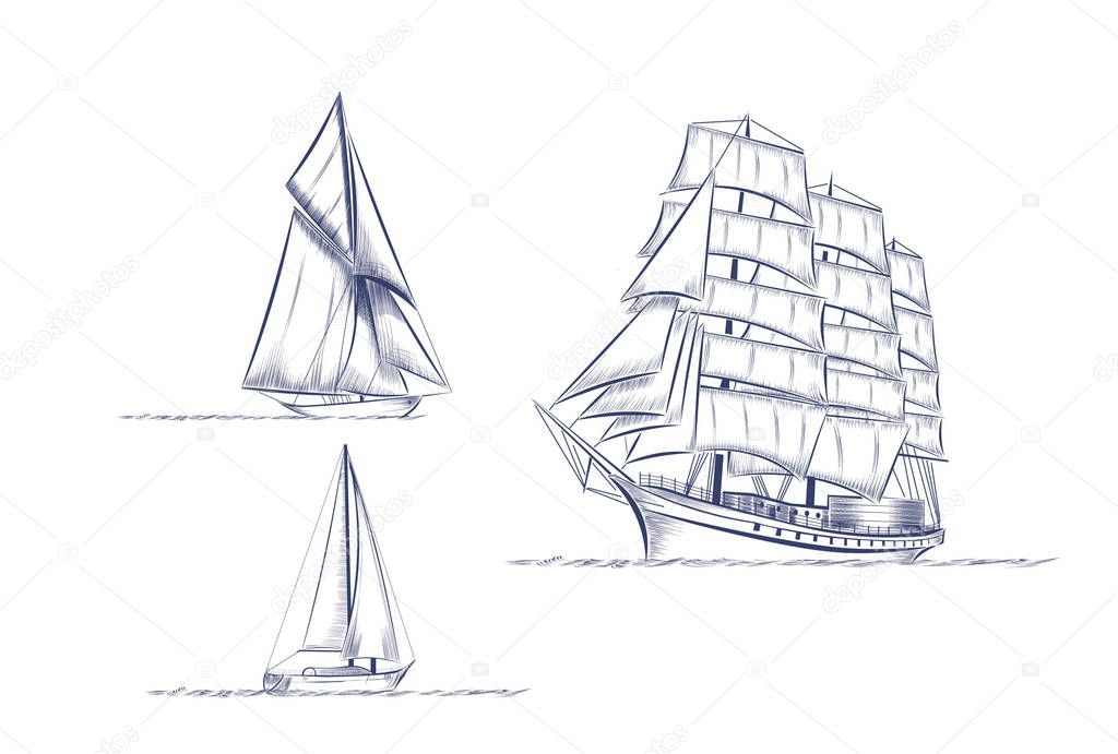 sailboat, frigate, boat vector