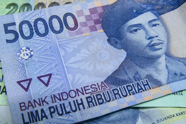 Billetes Mixtos Indonesios Primer Plano — Foto de Stock