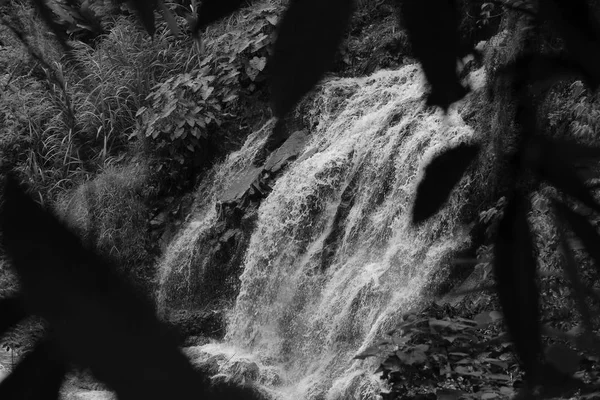 Waterfall close-up in black and white picture