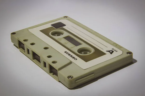 Old Vintage White Audio Cassette Tape Close Picture — Stock Photo, Image