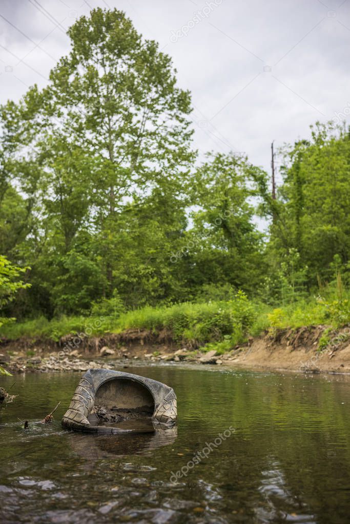 Trash left behind in a creek in South Park, Pennsylvania.