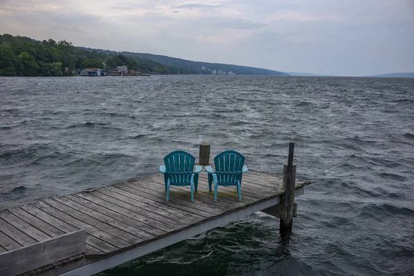 Rough waters as a storm comes in over Seneca Lake at Watkins Gle