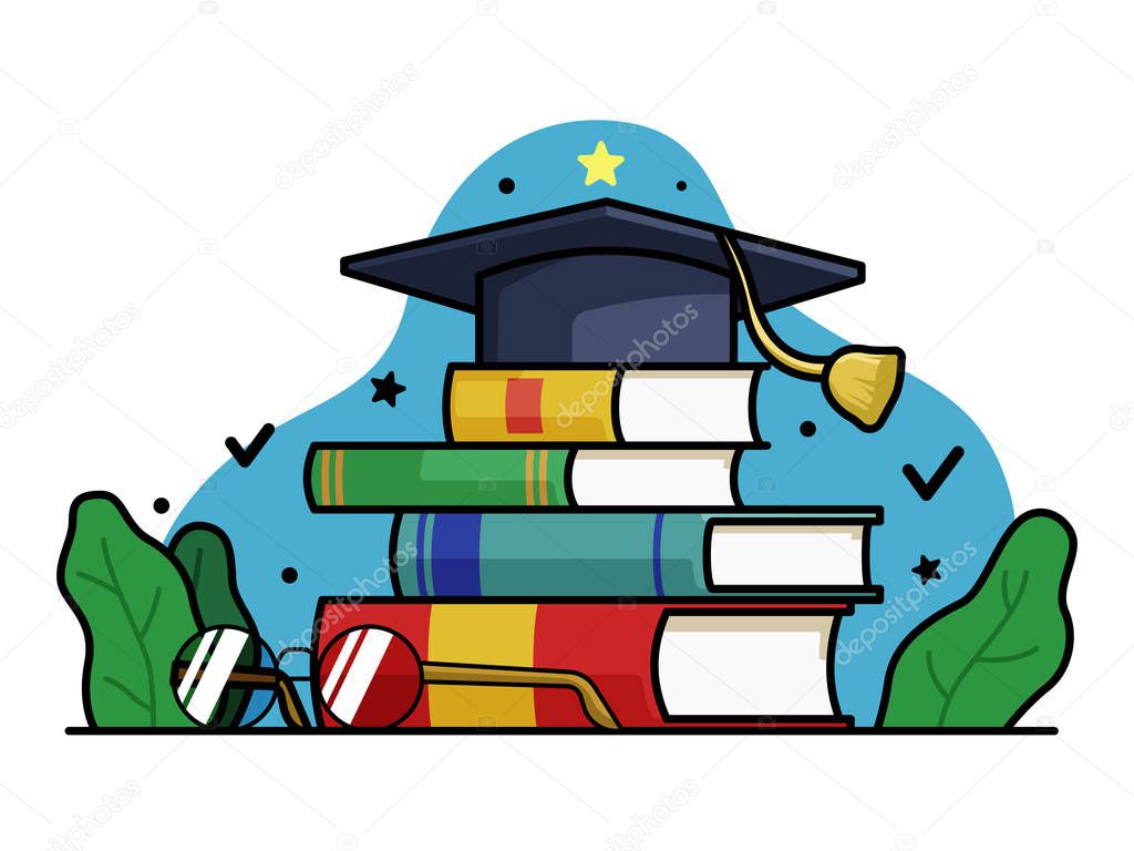Happy World Teachers Day Illustration, illustration Toga Hat with Glasses and books