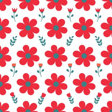 Kırmızı papatya beyazı arkaplan pürüzsüz tekrarlama deseni