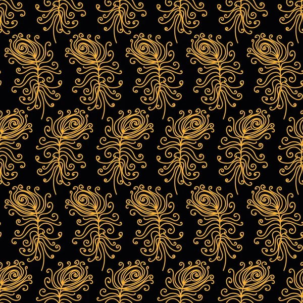 Plumas de pavo real dorado patrón de vectores sin costuras — Archivo Imágenes Vectoriales