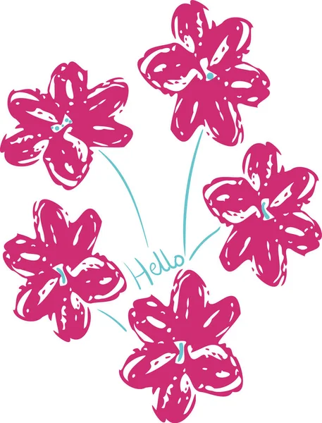 Rosa Blumen und hallo Text Vektor Illustration — Stockvektor