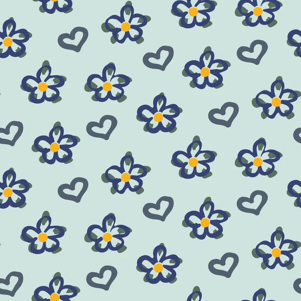 Flores simples y corazones patrón de vectores sin costuras — Vector de stock