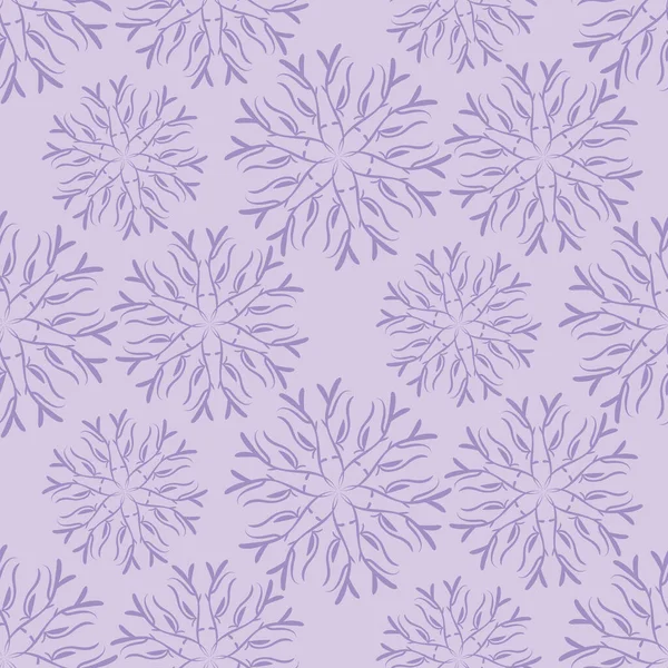 Purple branches mandalas seamless vector pattern — Stock Vector
