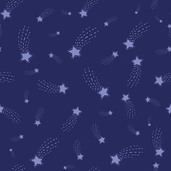 Flying comets seamless vector pattern on navy sky — Stock Vector