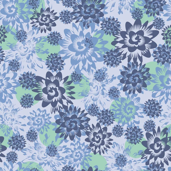 Blue garden texture seamless vector pattern — Stock Vector