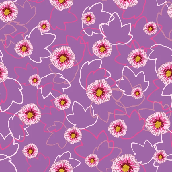 Κεφαλές λουλουδιών hollyhock χωρίς ραφή διανυσματικό μοτίβο — Διανυσματικό Αρχείο