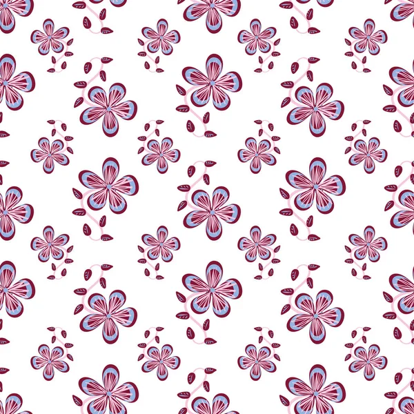 Flores rosadas patrón de vectores sin costura en blanco — Vector de stock