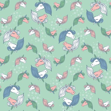 Pastel tek boynuzlu at kusursuz vektör desenine sahiptir.